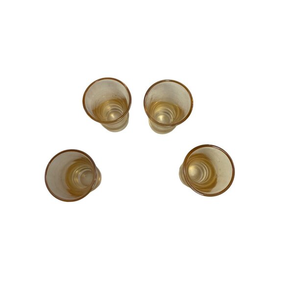 Set Of 4 Amber Glass Shot Glasses 2.5 Inches Tall Vintage Barware Collectible - Picture 2 of 4